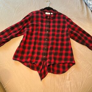 Belle by Kim Gravel Red and Black Plaid Top Asymmetrical Design